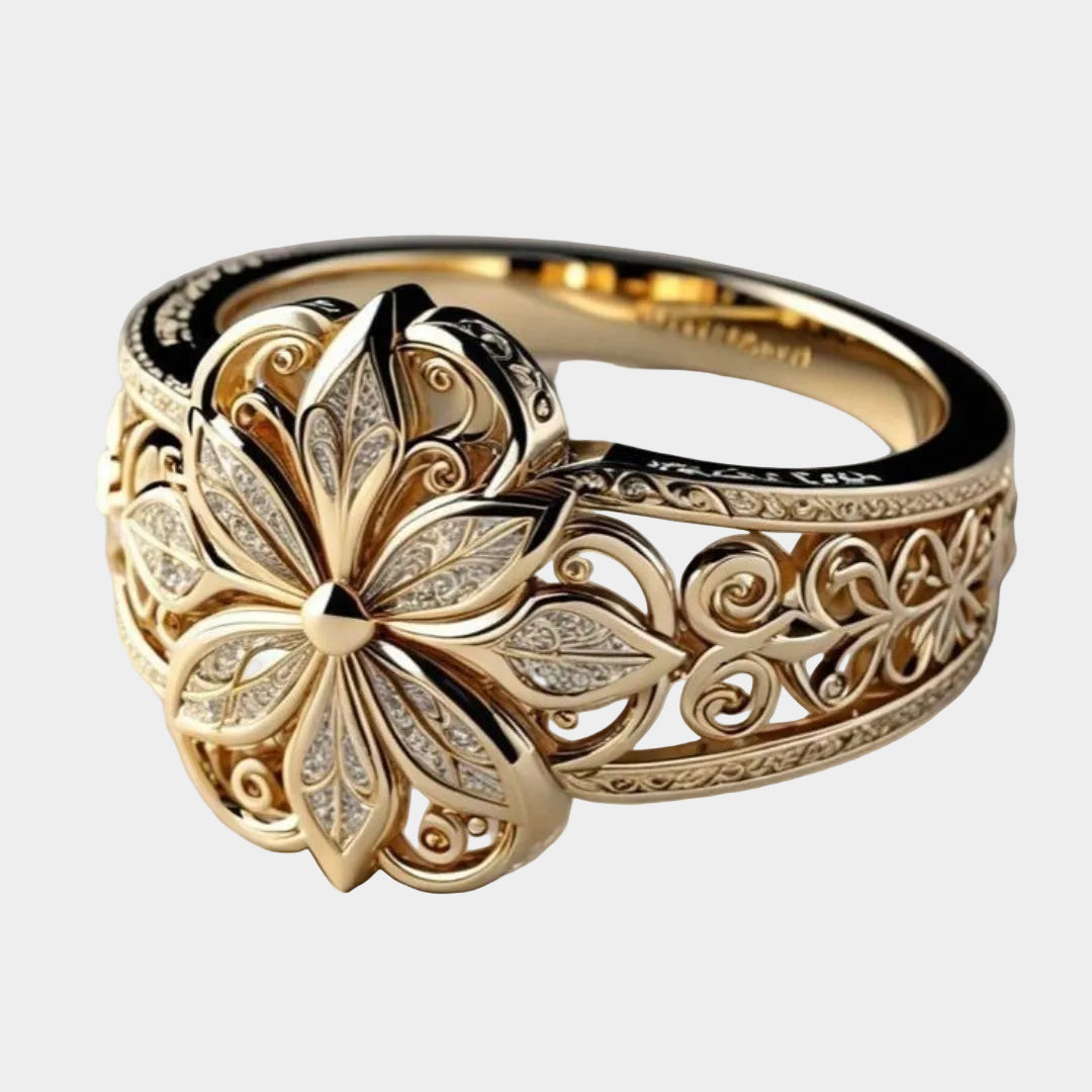 ダニエラ - エキゾチックな花のデザインのゴールドリング