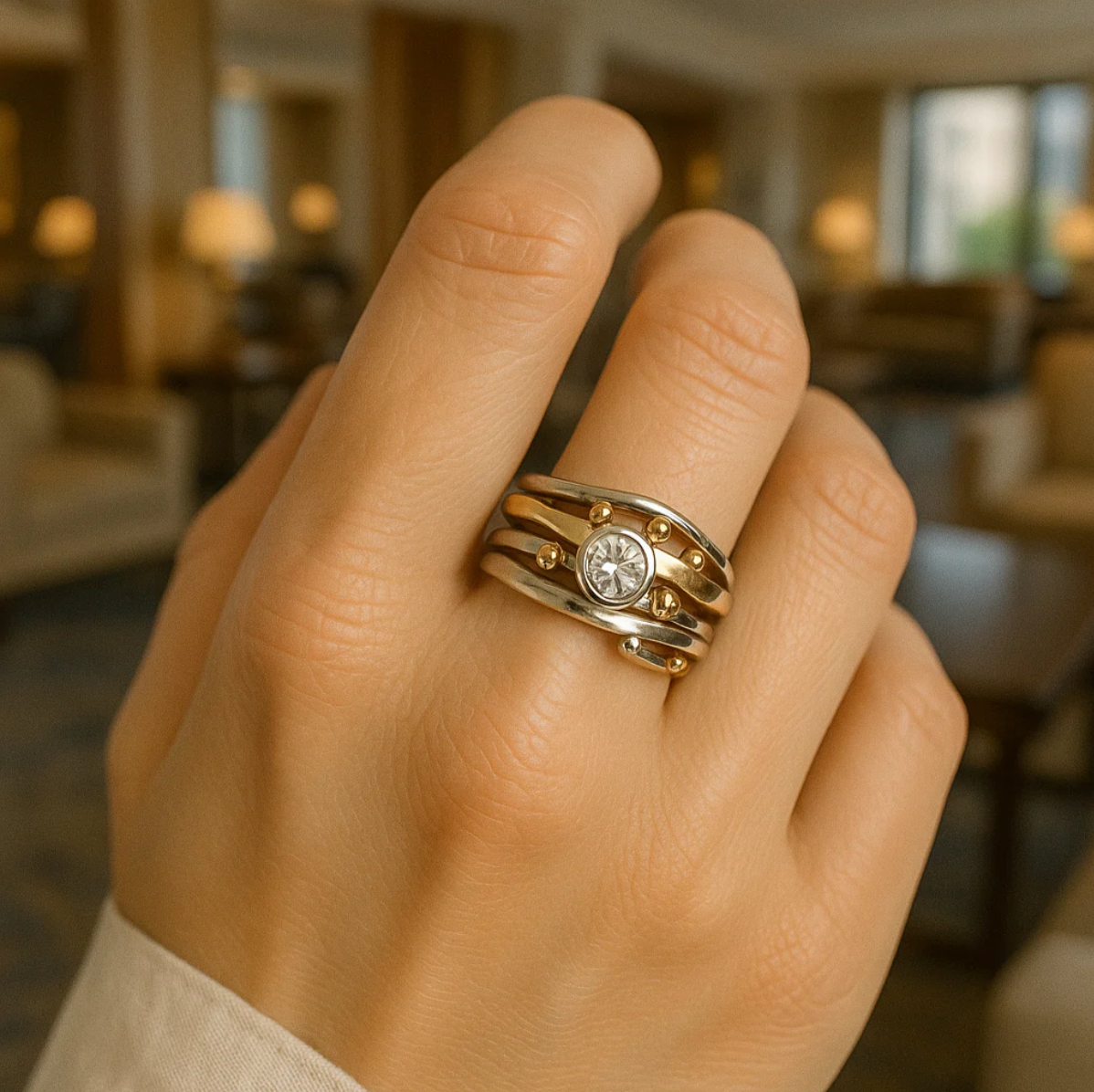 Štěpánka - ヴィンテージゴールドリング(ジルコニア付き)