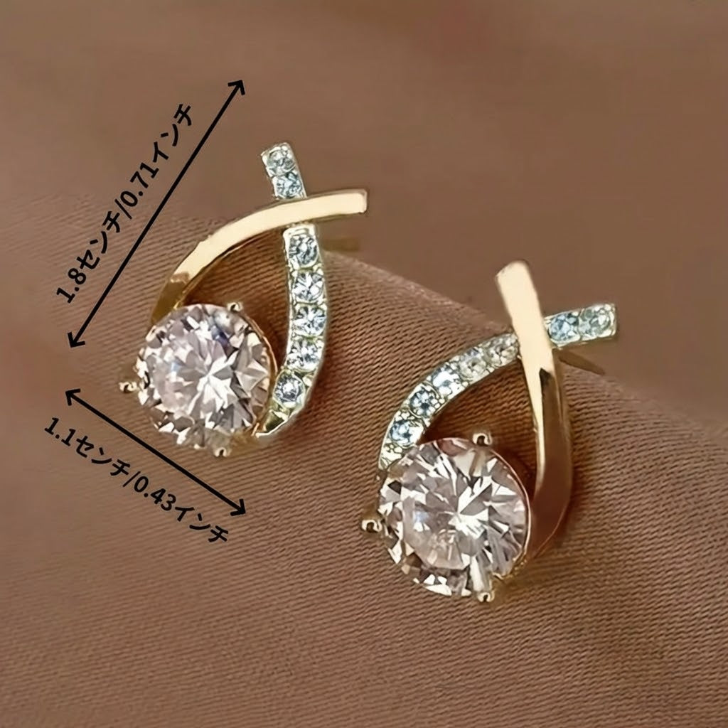 レニ - クロスとジルコニアのゴールドイヤリング