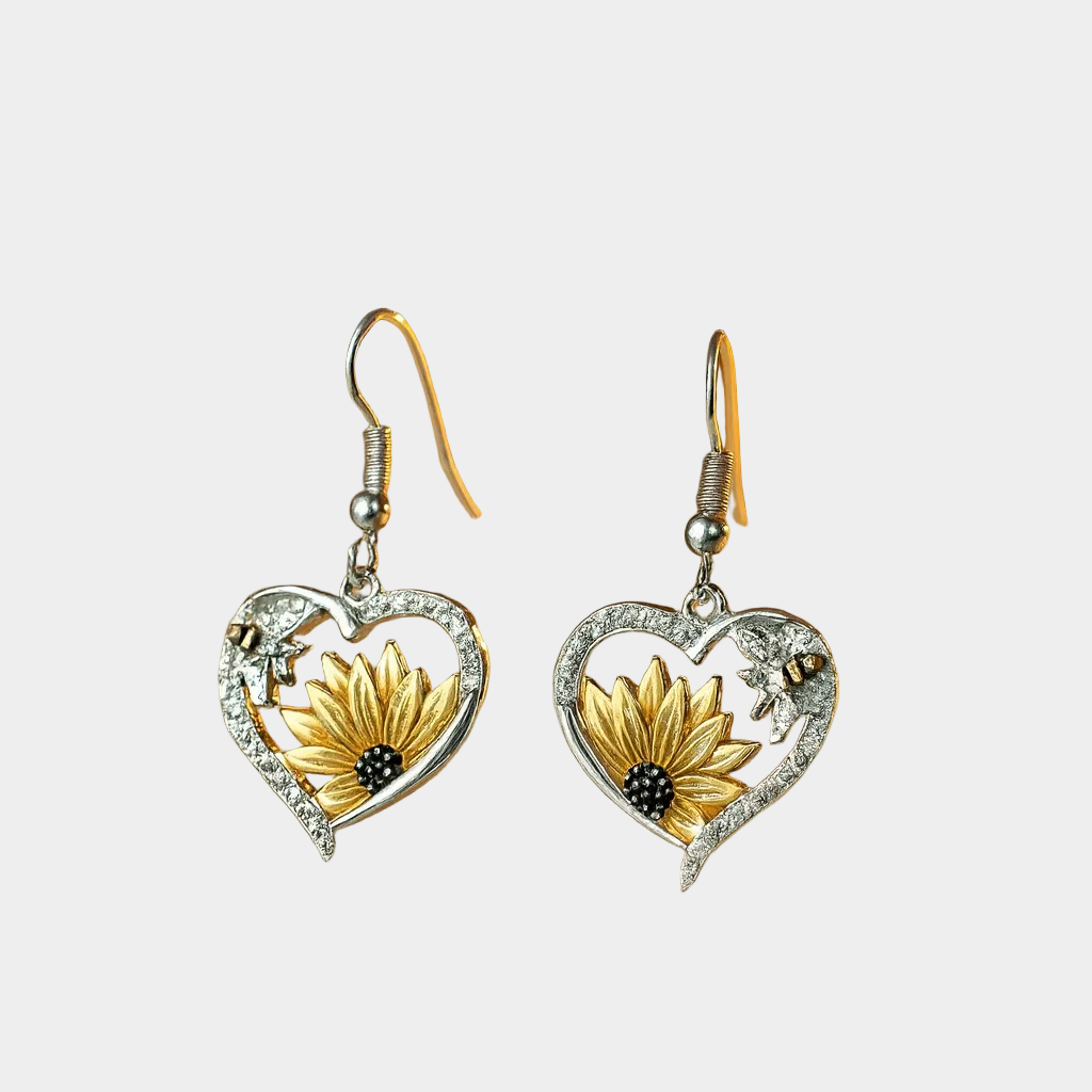 ひまわりと蜂のハート型イヤリング ヴィンテージボヘミアン